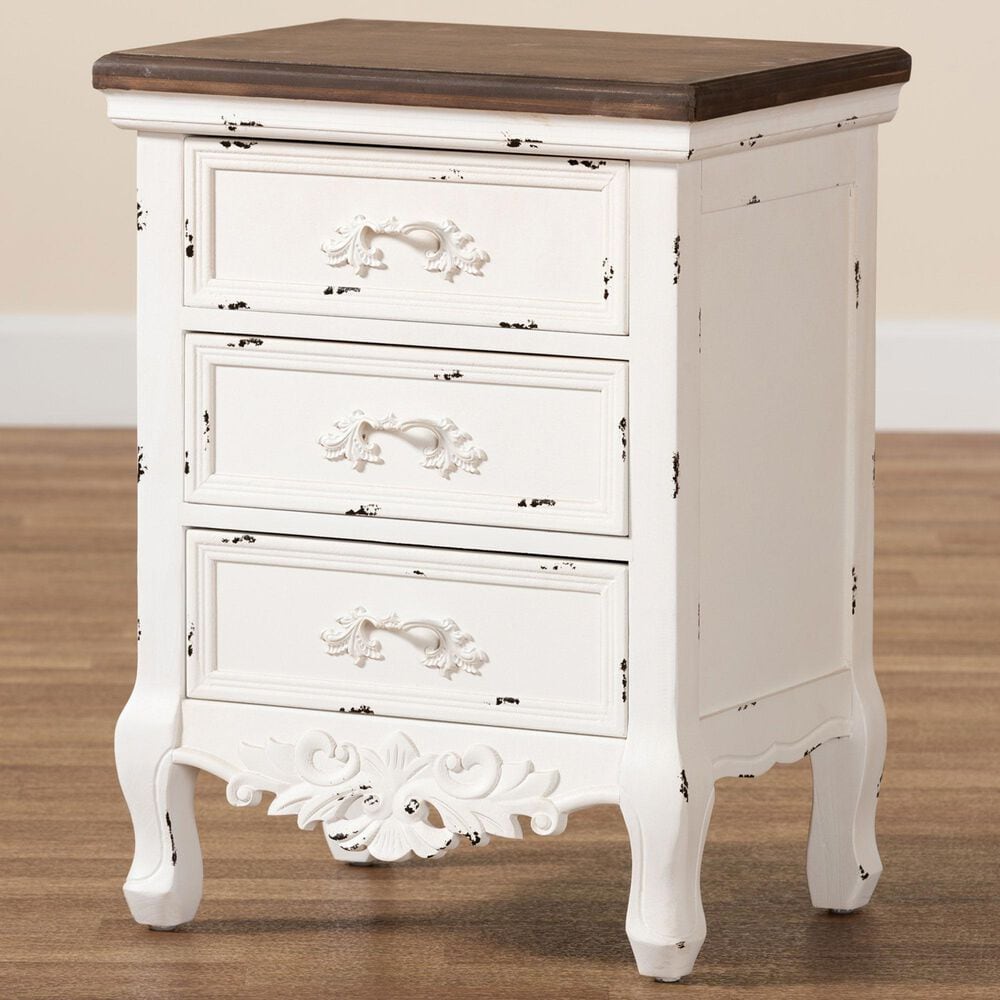 Baxton Studio Levron 3-Drawer End Table in Walnut Brown and Antique White, , large