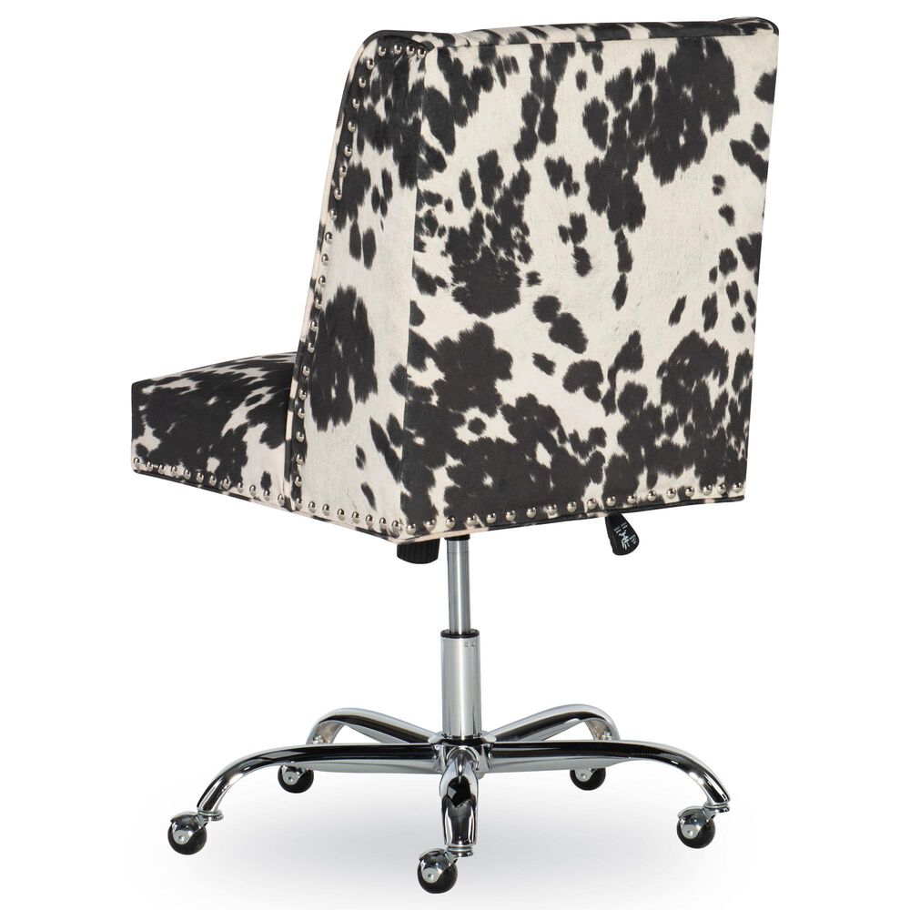 Linon Home Decor Draper Office Chair with Black and White Cow Cushion in Chrome, , large