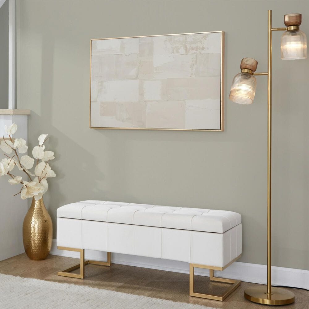 Lumisource Midas Storage Bench with White Velvet Cushion in Gold, , large