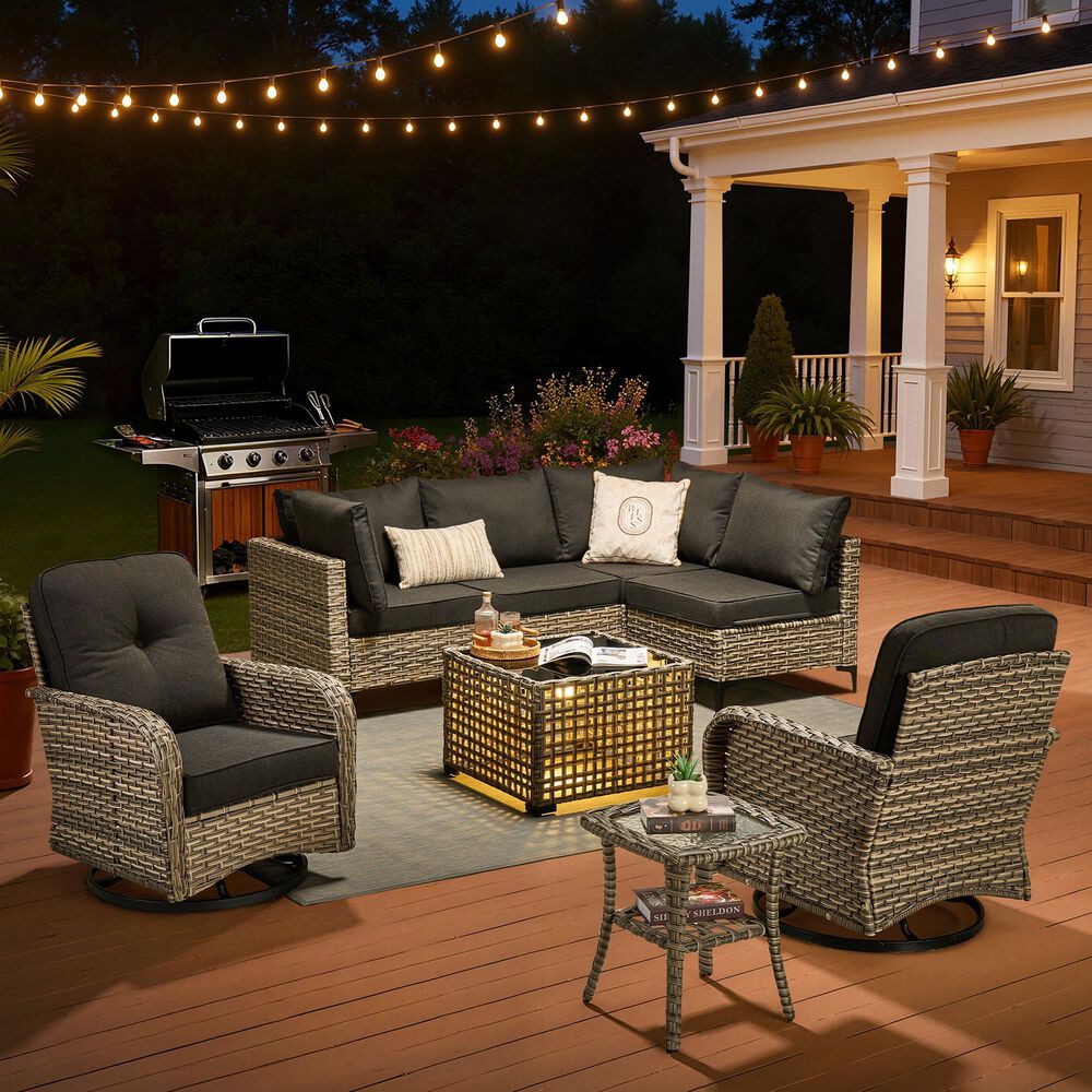 HOMLUX 8-Piece Outdoor Modular Sofa Conversation Set in Black, , large