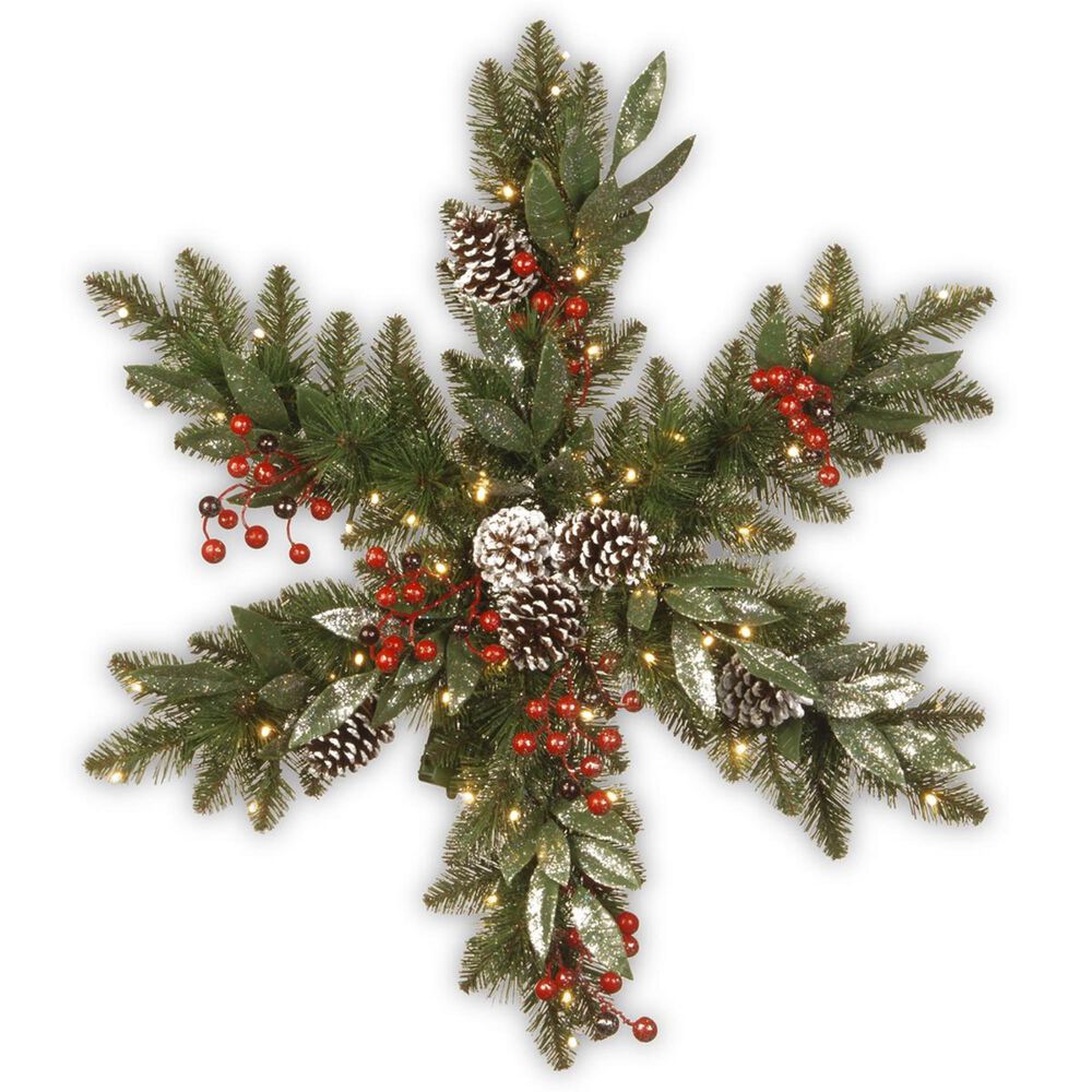 National Tree 32" Frosted Pine Berry Snowflake with Battery Operated LED Lights, , large