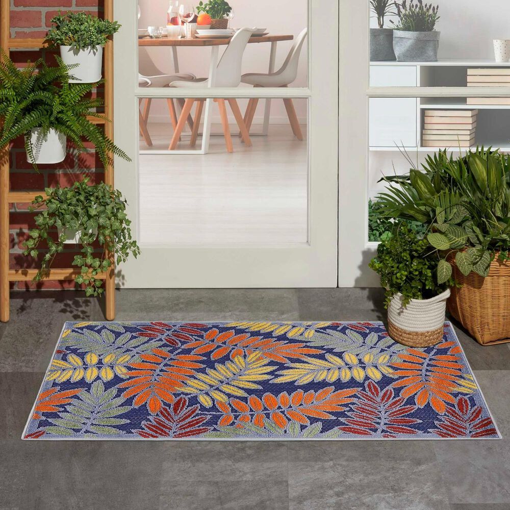 Nourison Aloha ALH18 2&#39;8&quot; x 4&#39; Navy and Multicolor Indoor/Outdoor Area Rug, , large