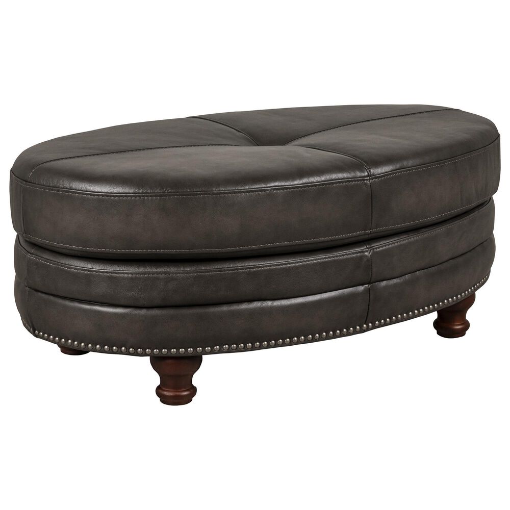 Hydeline Billingham Leather Oval Sofa Ottoman in Ash, , large
