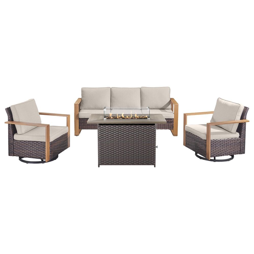 Sunwell Garden 4-Piece Patio Fire Pit Set in Beige, , large