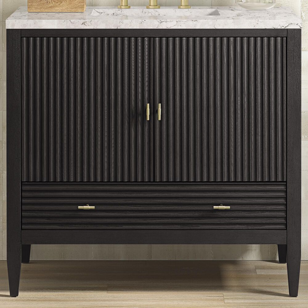 James Martin Vanities Myrrin 36&quot; Vanity in Carbon Oak with 3 cm Eternal Jasmine Pearl Quartz Top, , large