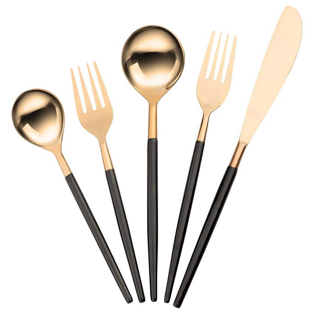 Tov Furniture 20-Piece Flatware Set in Rose Gold and Black, , large