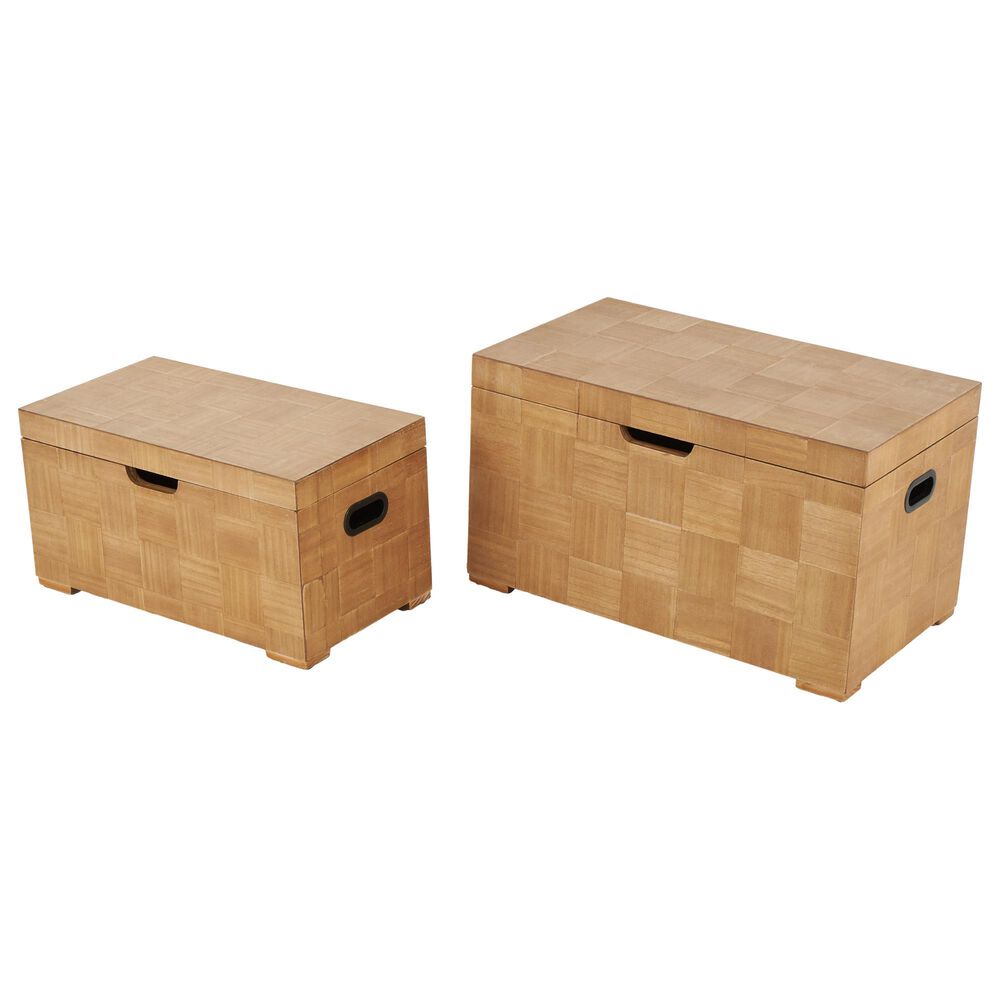 Maple and Jade 2-Piece Handmade Decorative Trunk Set in Brown, , large
