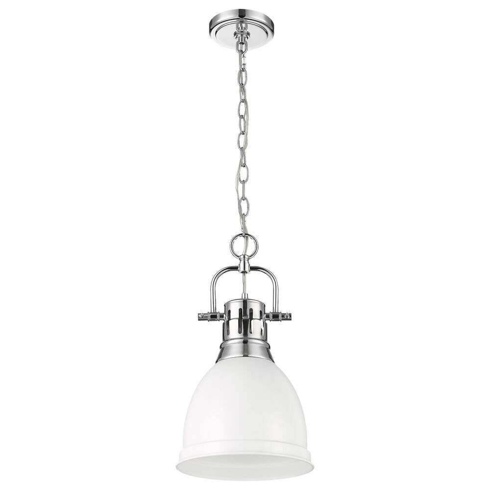 Golden Lighting Duncan 1-Light Small Pendant with Chain and Matte White Shade in Chrome, , large