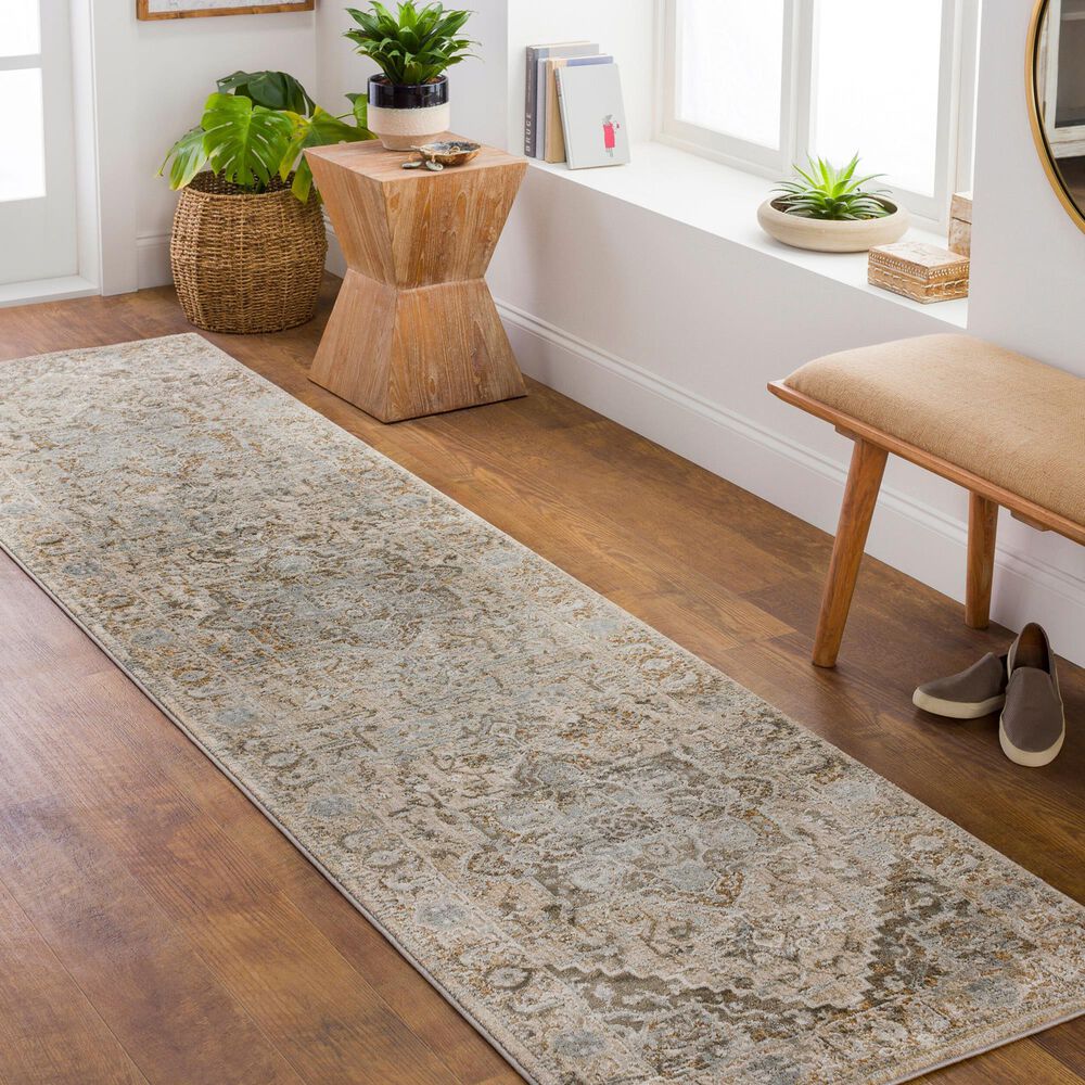 Surya Brunswick 2&#39;7&quot; x 7&#39;3&quot; Dusty Sage, Charcoal, Olive, Light Gray, Taupe, White, Teal and Light Beige Runner, , large