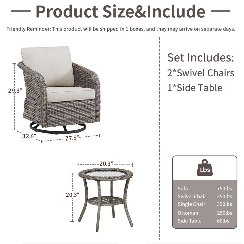 Sunwell Garden 3-Piece Patio Conversation Set in Beige, , large