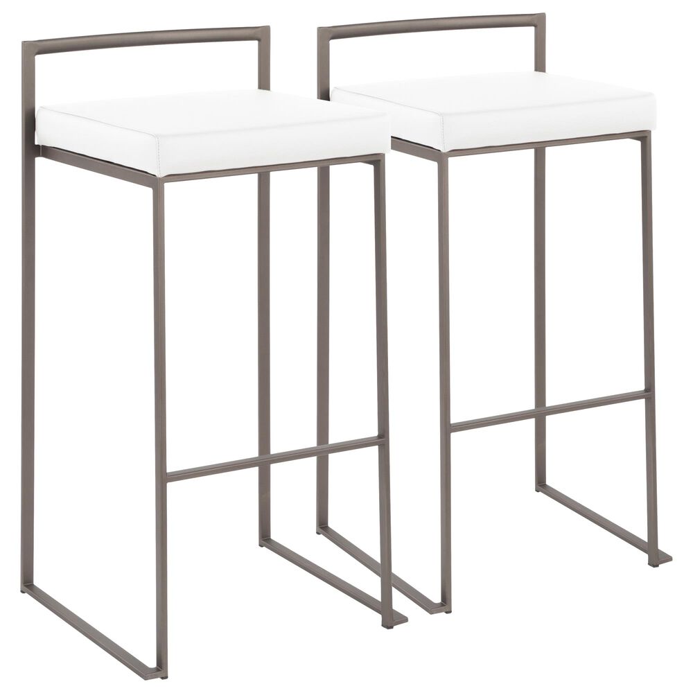 Lumisource Fuji Stackable Barstool in White/Antique (Set of 2), , large