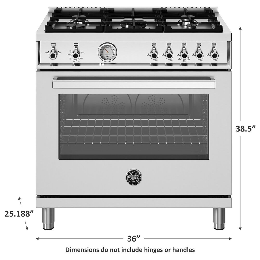 Bertazzoni Professional 5.9 Cu.Ft. Gas Range with Dual Convection and Temperature Gauge in Stainless Steel, , large