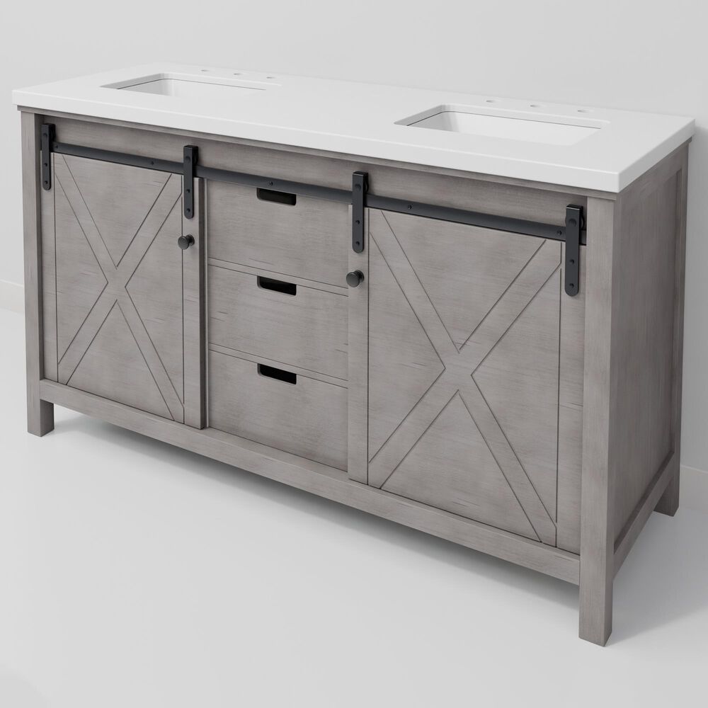 Lexora Home Marsyas 60" Double Bathroom Vanity in Ash Grey with 2 cm White Cultured Marble Top and Rectangular Sinks, , large