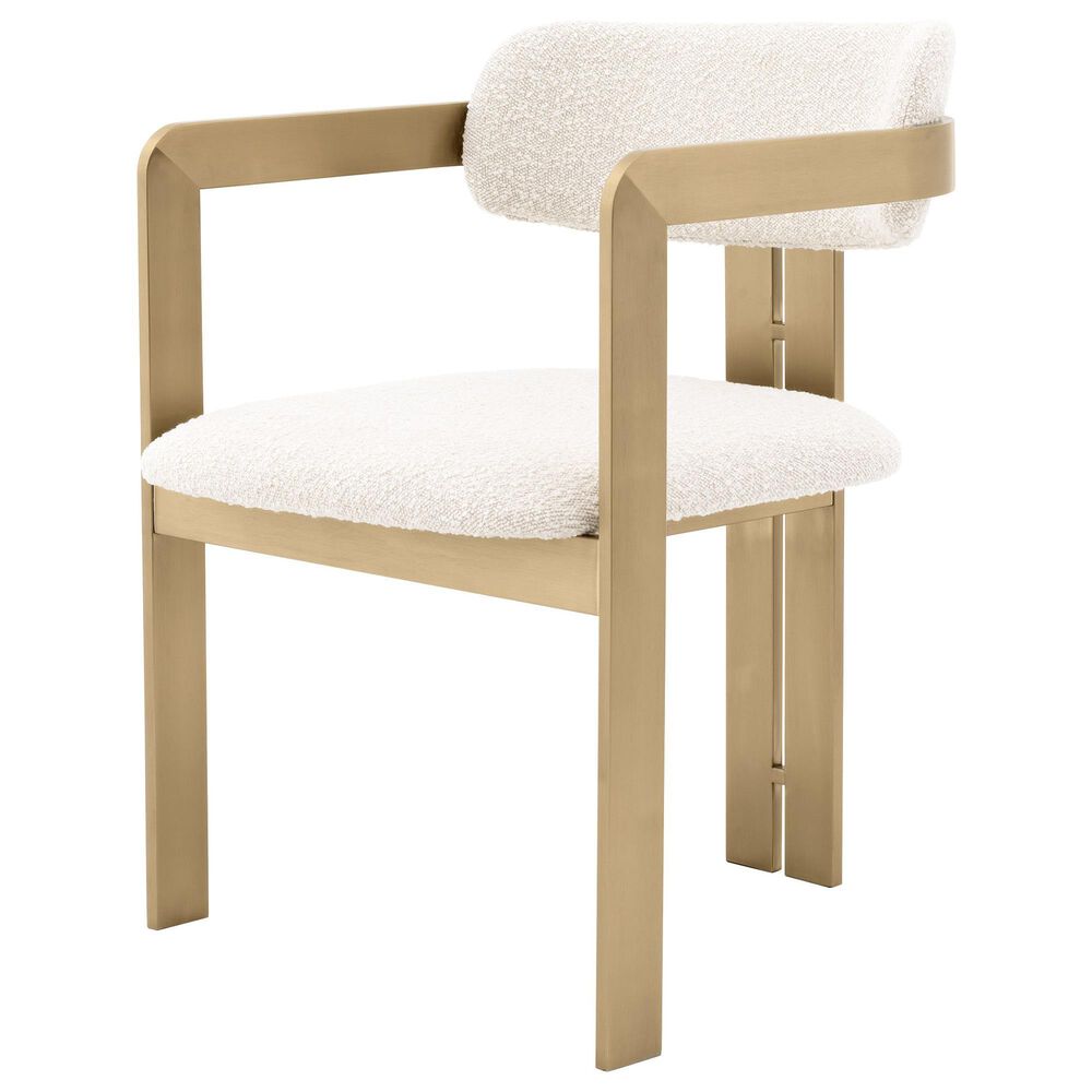Eichholtz Donato Dining Chair with Boucle Cream Cushion in Brushed Brass, , large