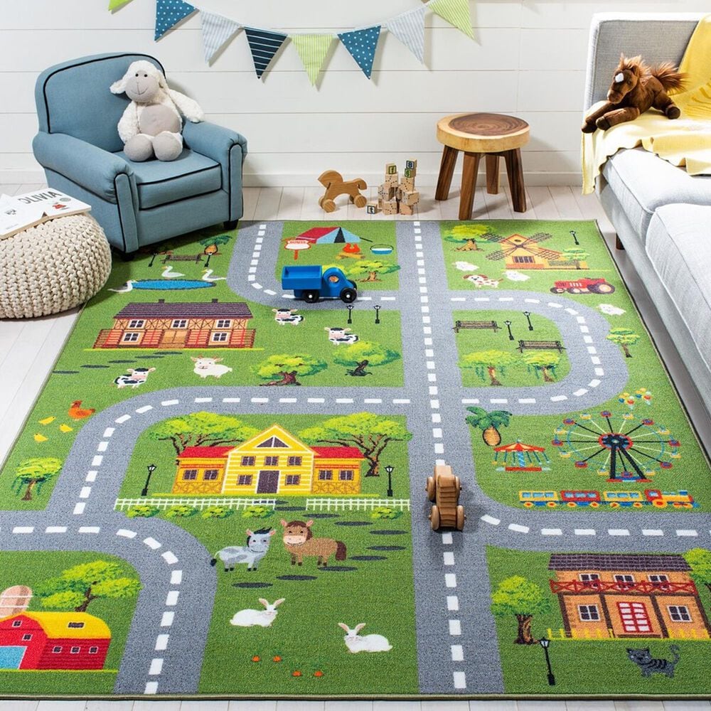 Safavieh Kids Playhouse 4'4" x 6' Dark Green and Light Grey Rug, , large