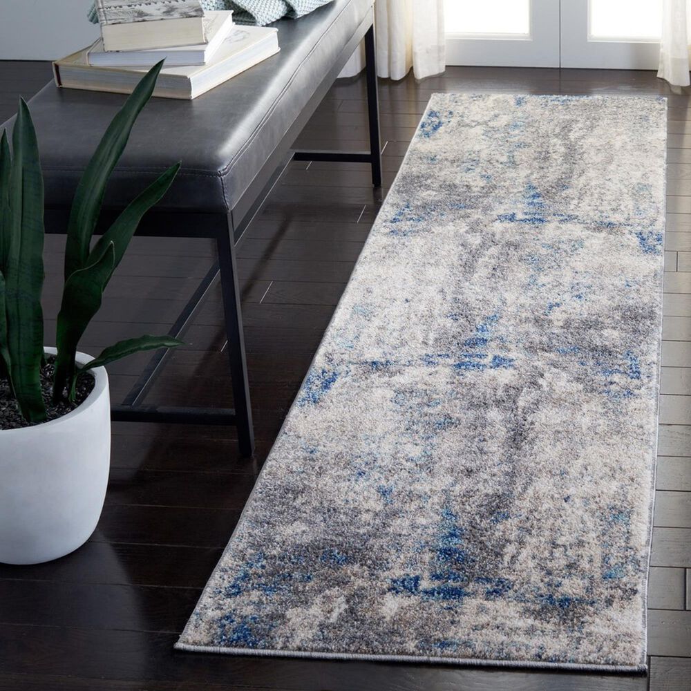 Safavieh Aston  2&#39; x 8&#39; Grey and Navy Runner, , large