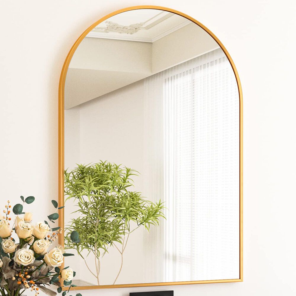 HOMLUX 20" x 30" Arched Mantle Mirror in Gold, , large