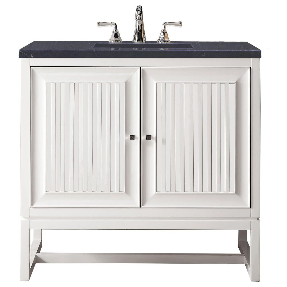 James Martin Vanities Athens 36" Single Bathroom Vanity in Glossy White with 3 cm Charcoal Soapstone Quartz Top and Rectangular Sink, , large