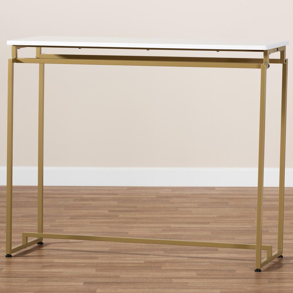 Baxton Studio Renzo Console Table in White/Gold, , large