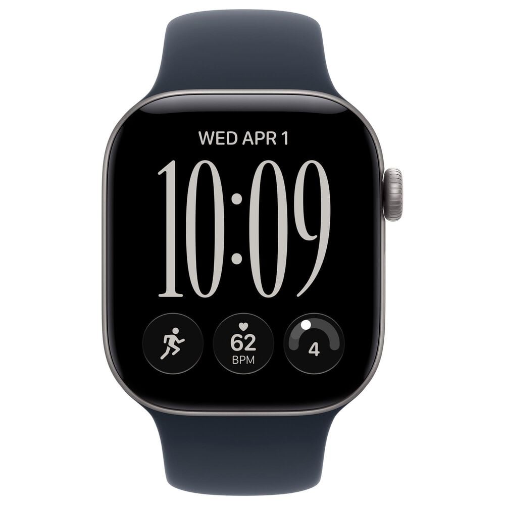 Apple Watch Series 12 (GPS) 42mm Space Gray Aluminum Case with Navy Blue Sport Band - M/L and 2-Year AppleCare+, , large