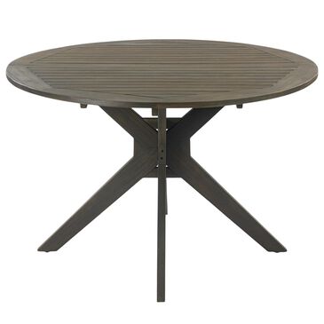 HOMLUX Outdoor Stanford Round Acacia Wood Dining Table with X Base in Gray - Table Only, , large