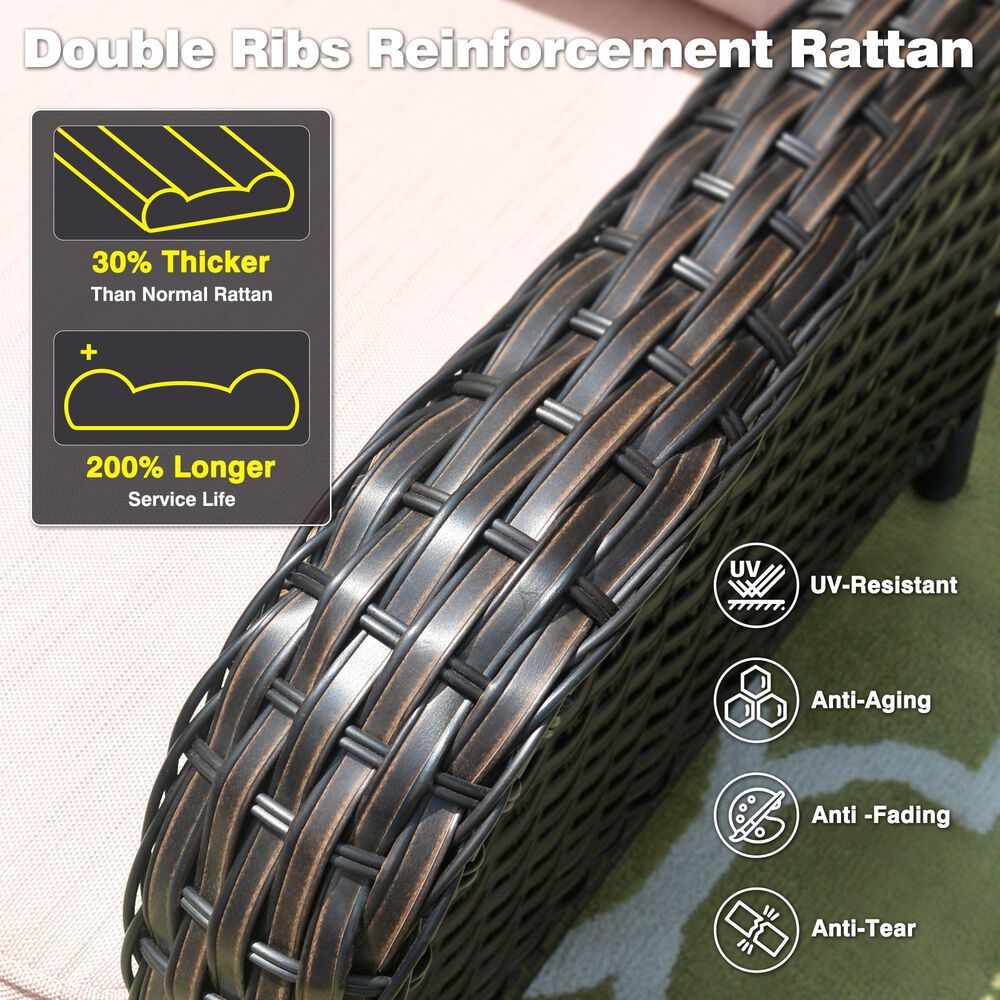 HOMLUX 5-Piece Patio Furniture Set with Chairs and Ottomans, High Back Outdoor Sofa Set, Brown Rattan in Beige, , large