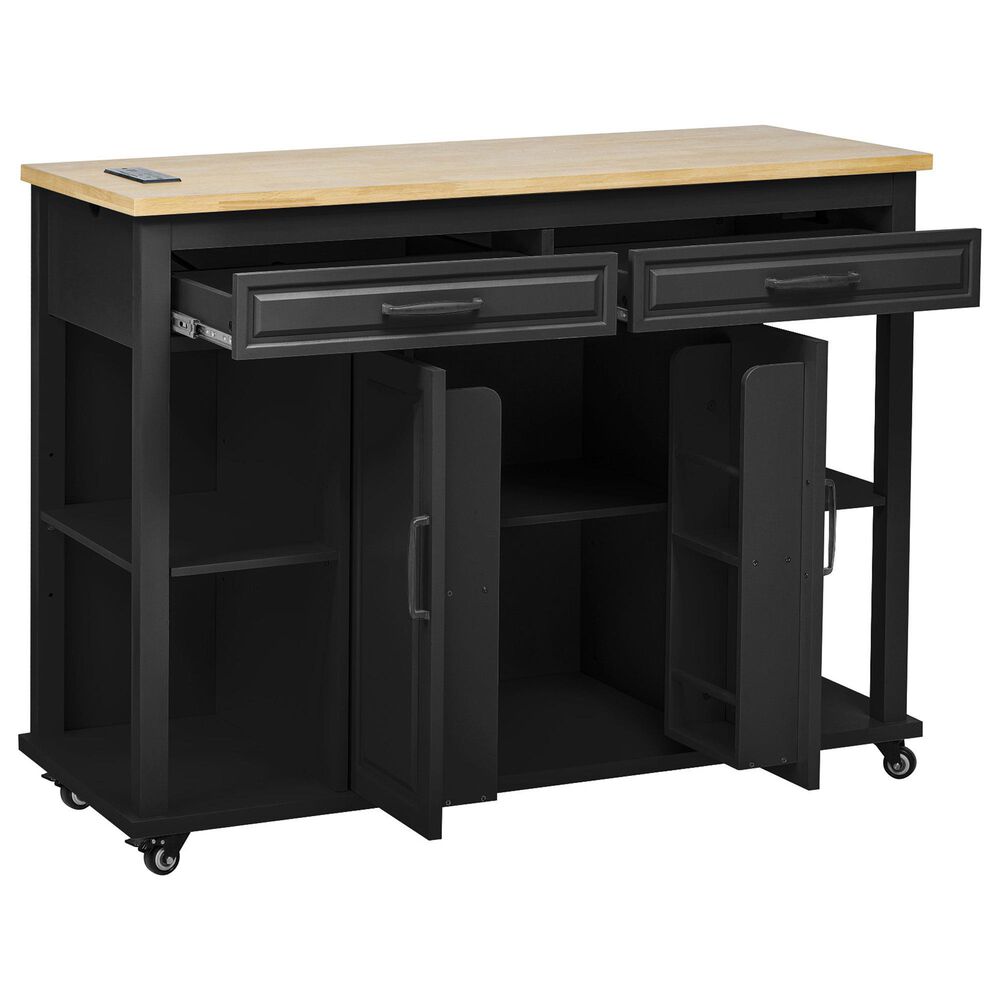 HOMLUX 47" Kitchen Island with Extendable Dining Table in Black, , large