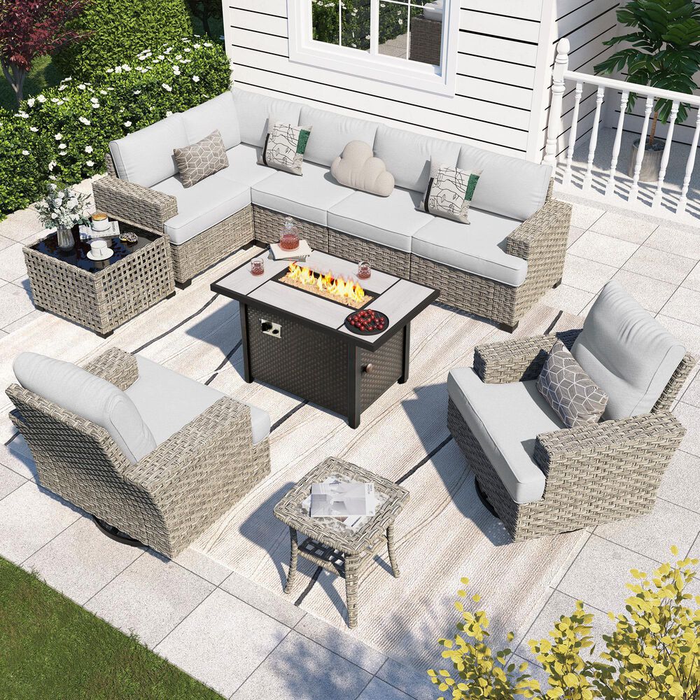 HOMLUX 10-Piece Modular Patio Conversation Set in Gray, , large