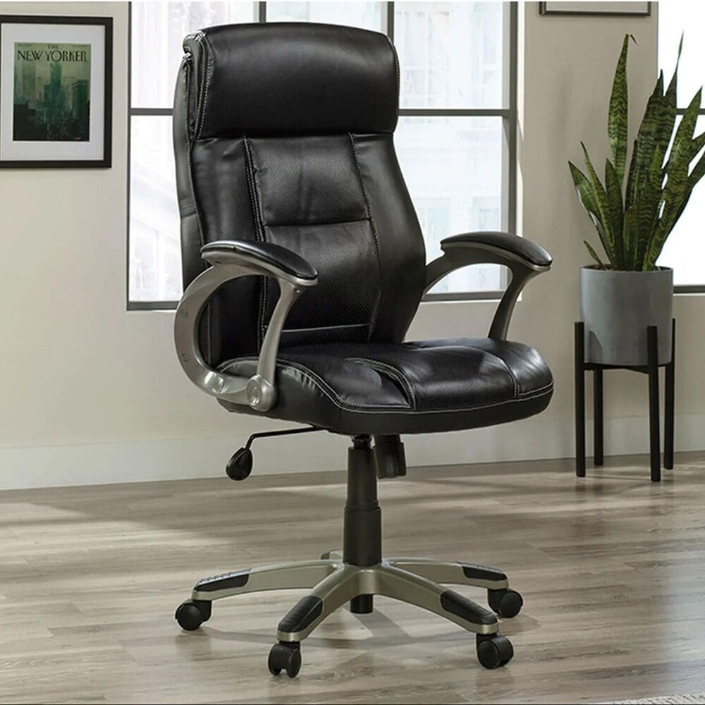 Sauder Gruga Managers Chair in Black Leather, , large