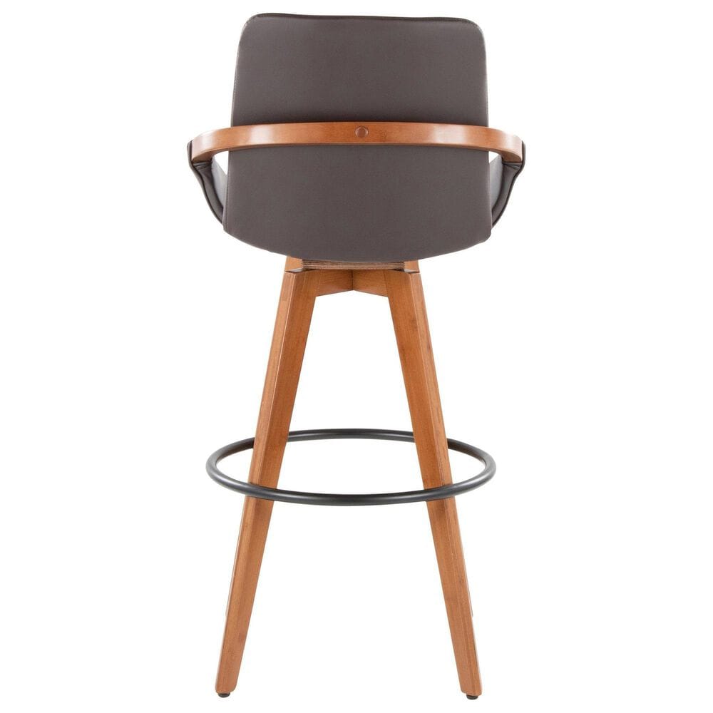 Lumisource Cosmo Swivel Barstool with Brown Cushion in Walnut and Black, , large