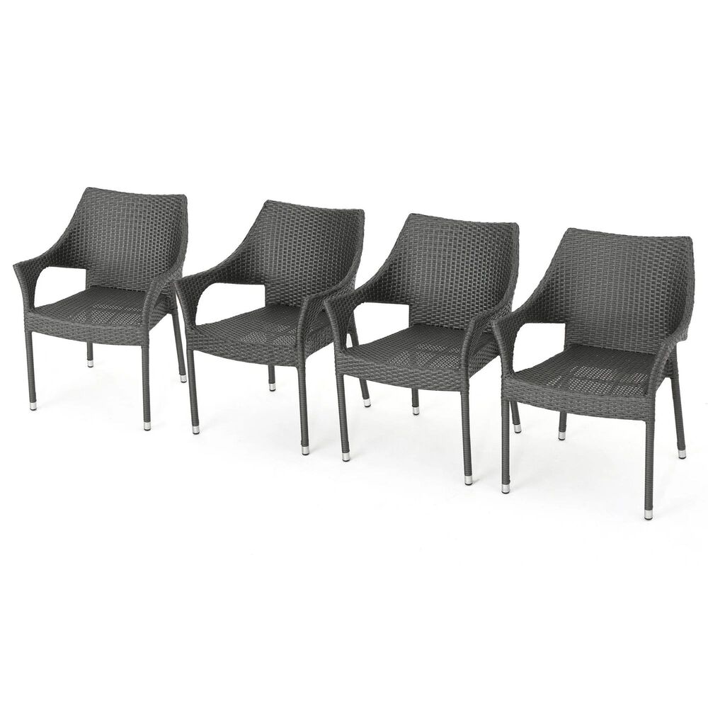 Hearth and Haven Mirage Wicker Stacking Arm Chair in Grey (Set of 4), , large