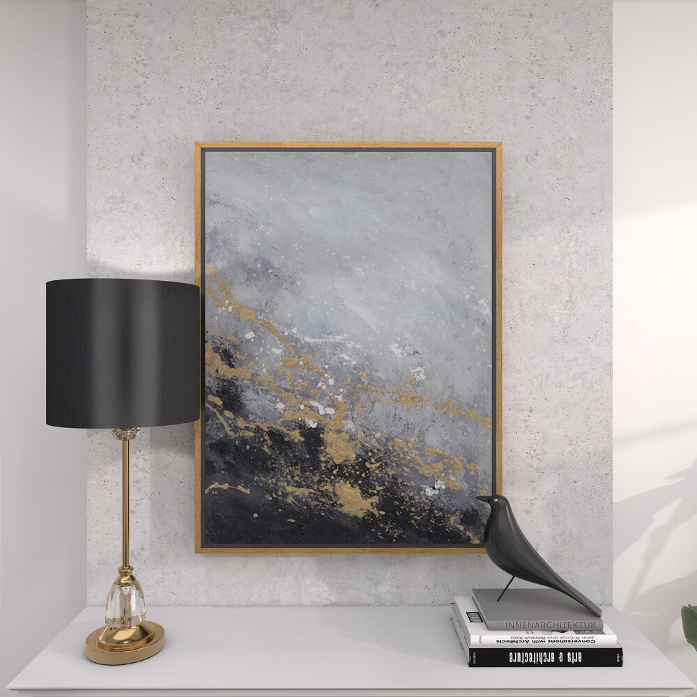 CosmoLiving by Cosmopolitan 40&quot; x 30&quot; Abstract Corner Wall Art in Black, Metallic Gold, White and Smoky Gray, , large