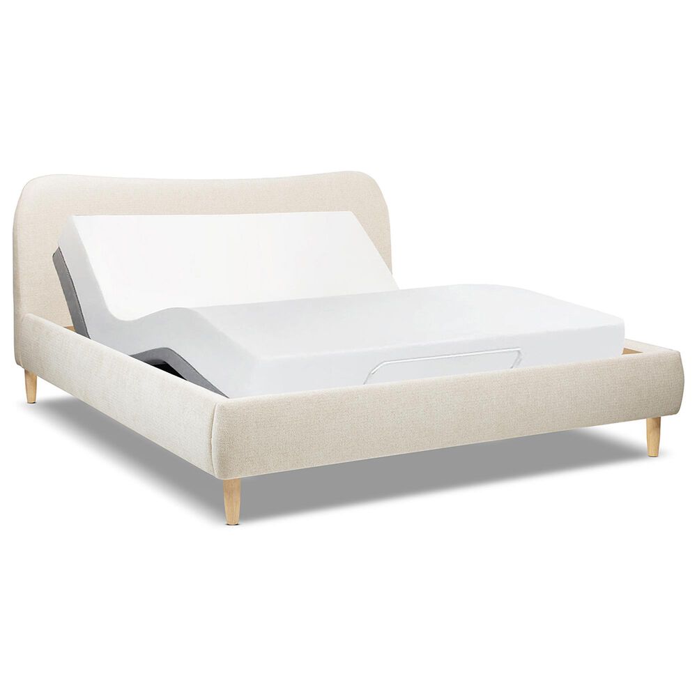 Jennifer Taylor Home Roman King Platform Bed with Oatmeal Light Beige Upholstered in Natural Whitewashed, , large