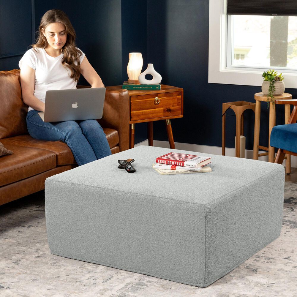 Jaxx Fairlie Boucle Fabric Ottoman in Silver, , large
