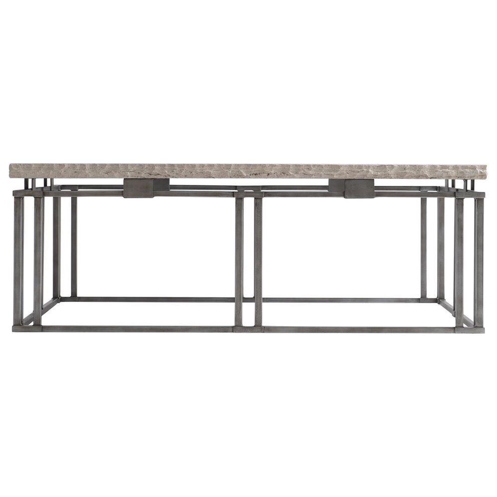 Bernhardt Riverton 48&quot; Cocktail Table in Honed Bianco Travertine and Silver, , large