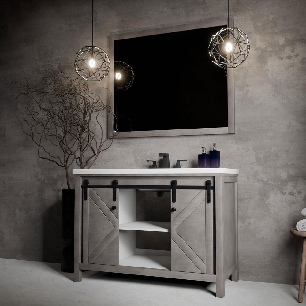 Lexora Home Marsyas 48" Single Bathroom Vanity in Ash Grey with White Quartz Top and Rectangular Sink, , large