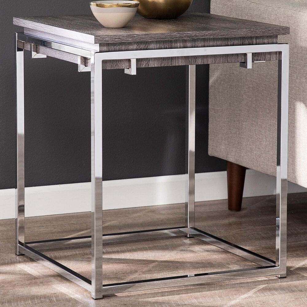 Southern Enterprises Lallston End Table in Chrome and Black Oak, , large