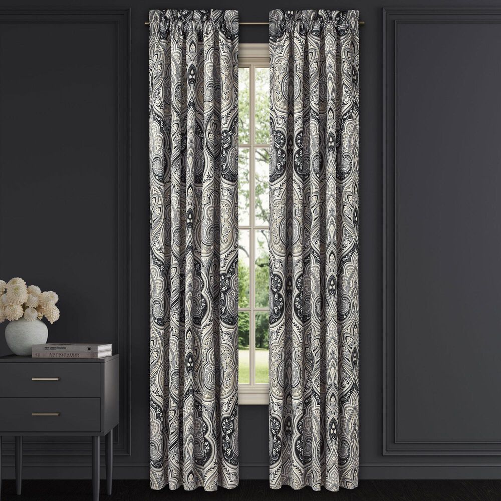 J. Queen New York Messina 84&quot; x 50&quot; Window Panel Pair in Black, Grey and Silver, , large