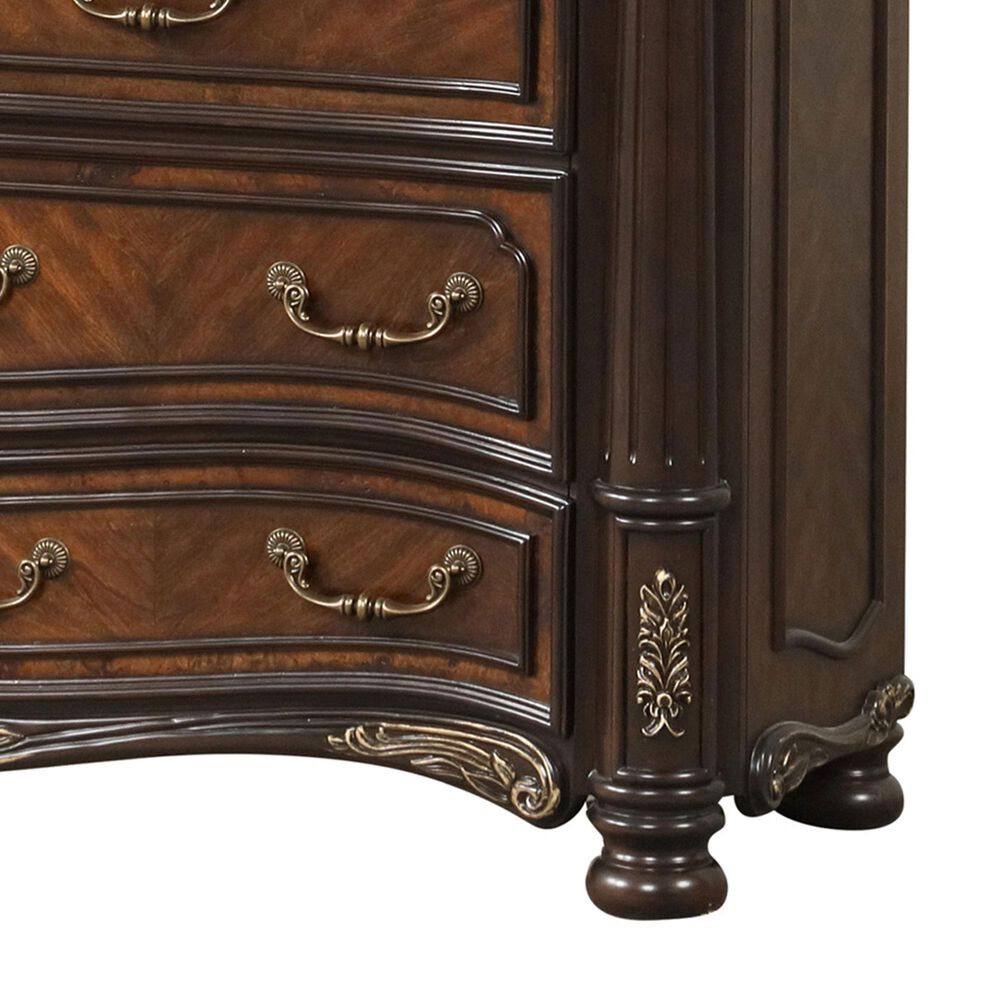 New Heritage Design Bella Note 5-Piece King Sleigh Bedroom Set in Mahogany Brown and Antique Gold, , large