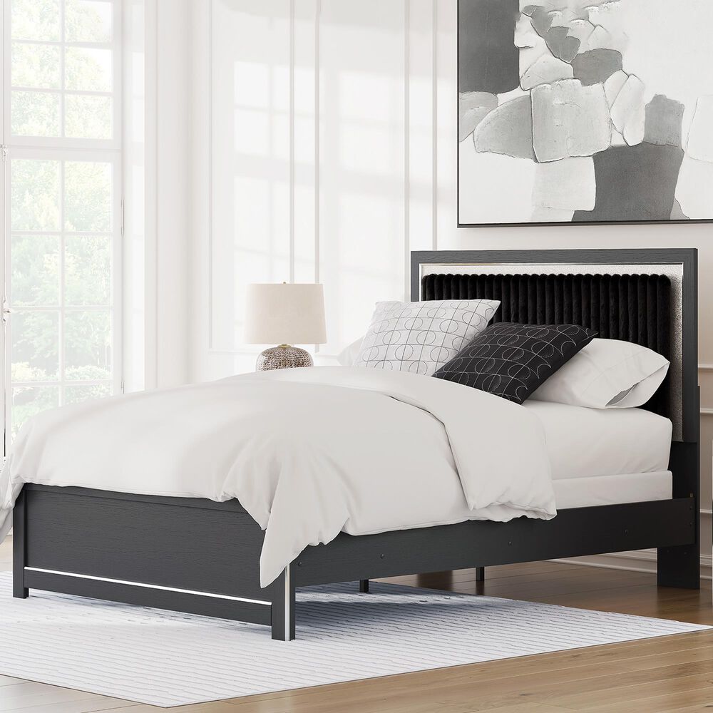 Ashley Zuraleus Queen Upholstered Panel Bed in Matte Black and Chrome, , large