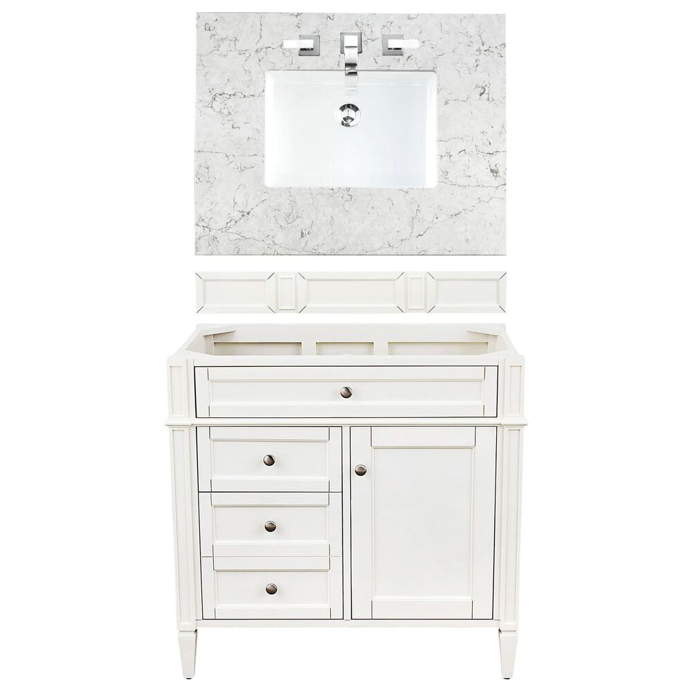 James Martin Vanities Brittany 36" Single Bathroom Vanity in Bright White with 3 cm Eternal Jasmine Pearl Quartz Top and Rectangle Sink, , large