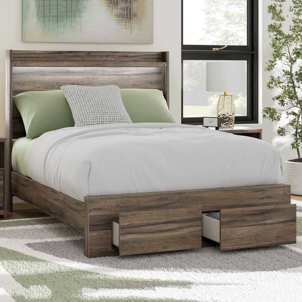 Ashley Elbrim Full Bed with Footboard Storage in Weathered Brown, , large
