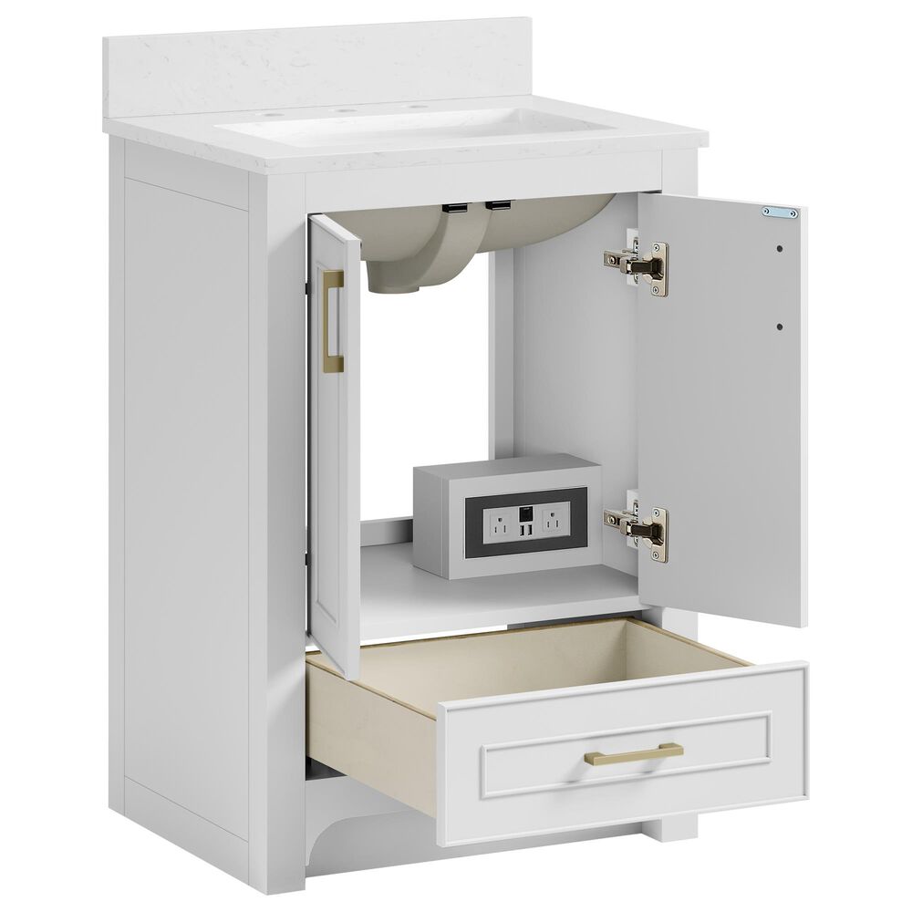 37B Lucerne 24" Single Bathroom Vanity Cabinet in Bright White with Marble Top and Backsplash, , large