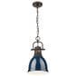 Golden Lighting Duncan 1-Light Small Pendant with Chain and Matte Navy Shade in Rubbed Bronze, , large