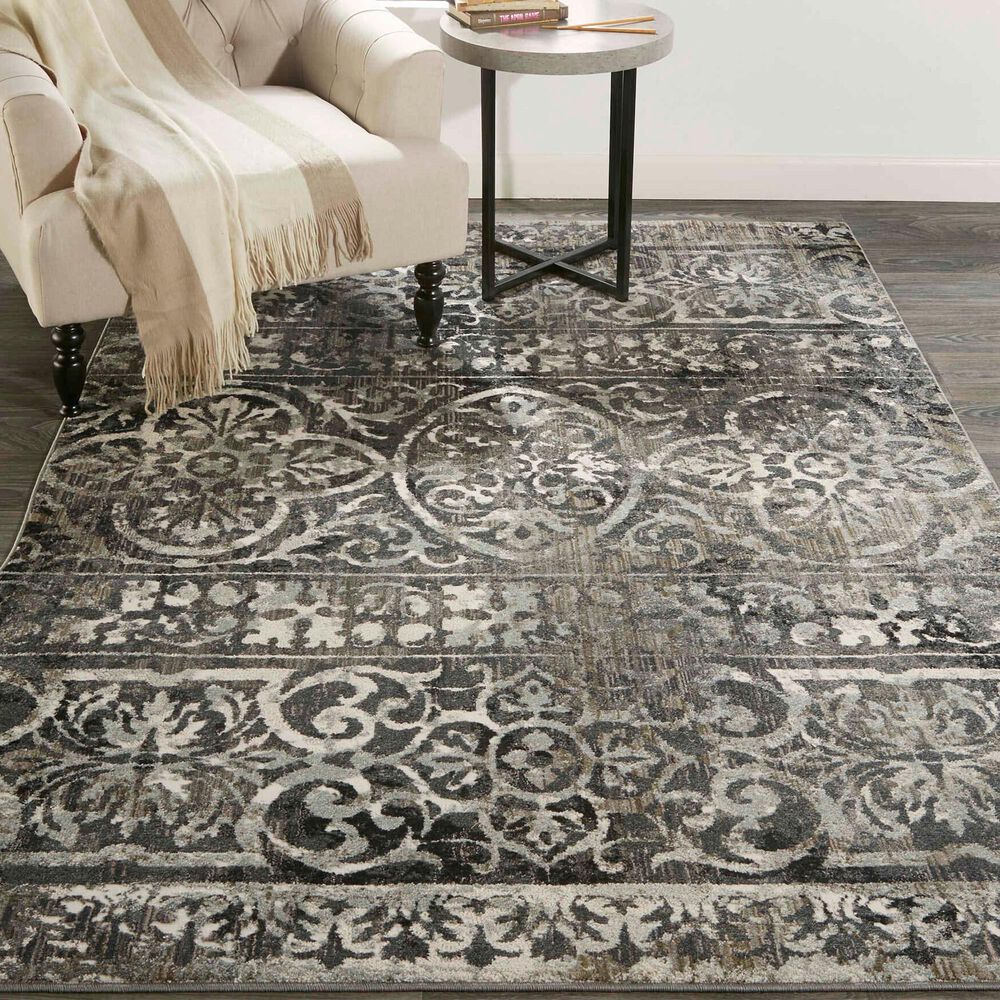Feizy Kano 3871F 6&#39;7&quot; x 9&#39;6&quot; Charcoal and Ivory Area Rug, , large