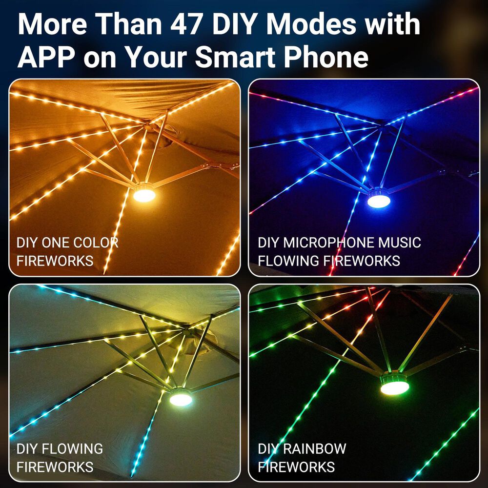 HOMLUX 15' Outdoor Market Umbrella with RGB Lights and Sandbags Base in Dark Grey, , large