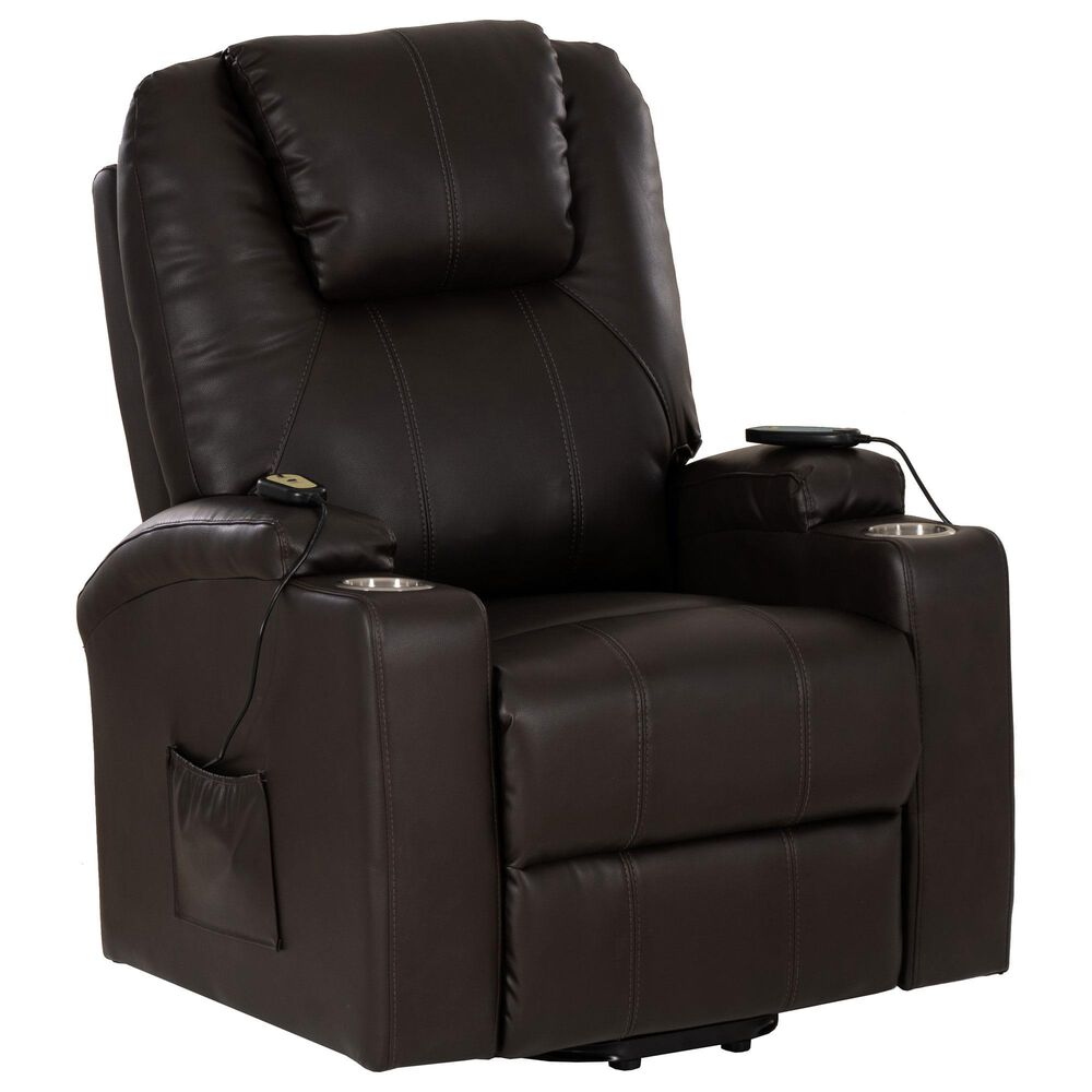 Linon Home Decor Peoria Power Lift Recliner in Chocolate, , large