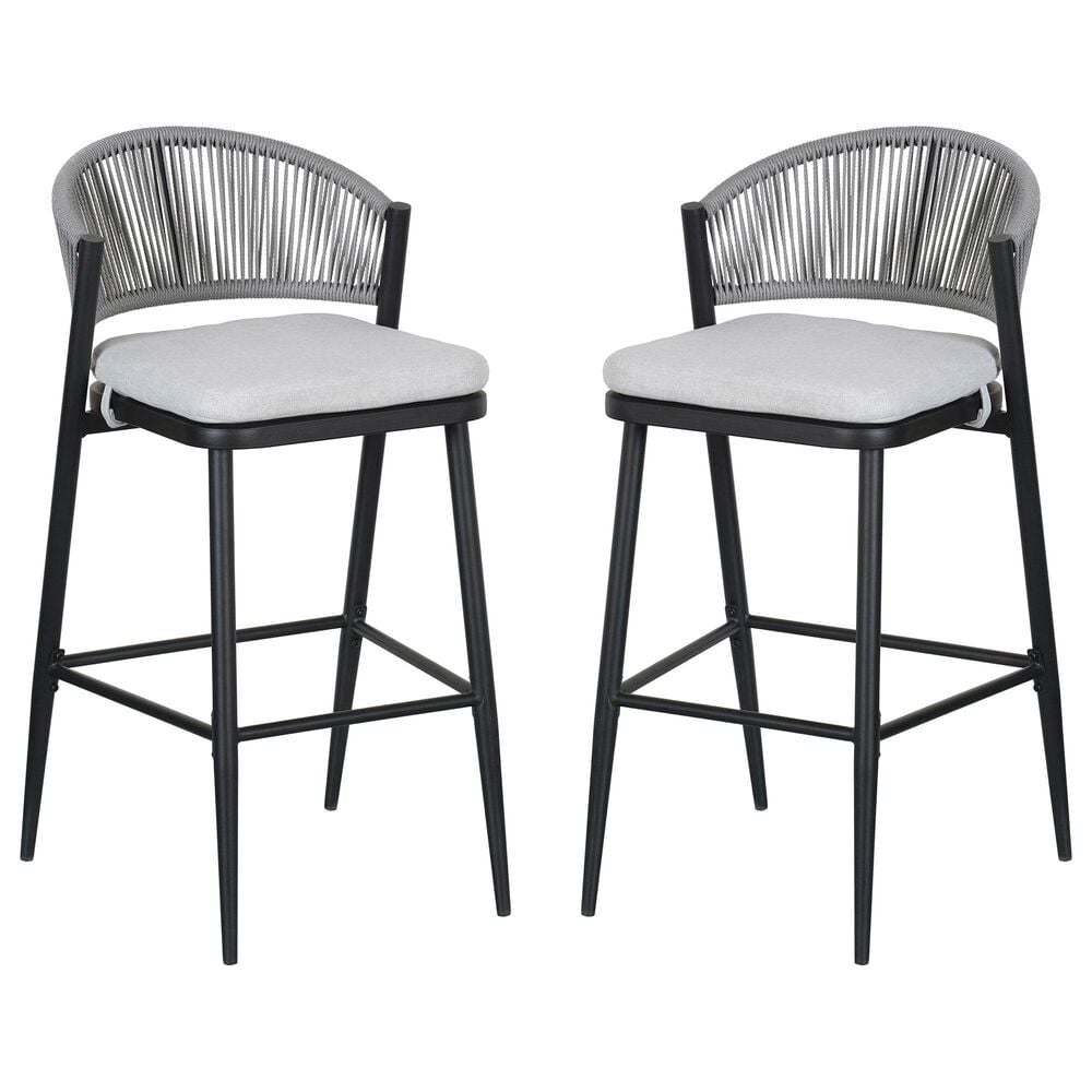 Hearth and Haven 30" Outdoor Barstool with Teak Frame in Light Gray (Set of 2), , large