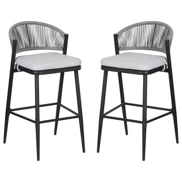 Hearth and Haven 30" Outdoor Barstool with Teak Frame in Light Gray (Set of 2), , large