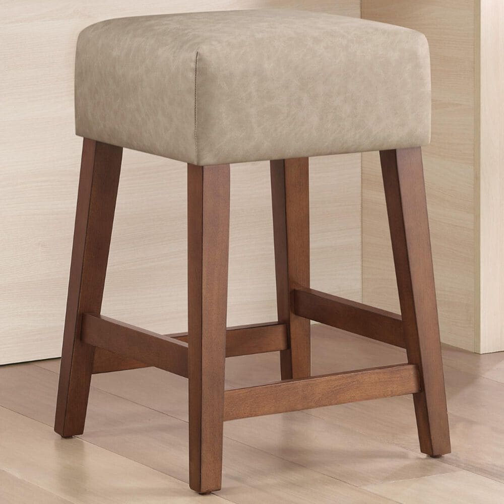 Valor Living Roscoe 26" Backless Counter Stool with Taupe Upholstery in Cherry, , large